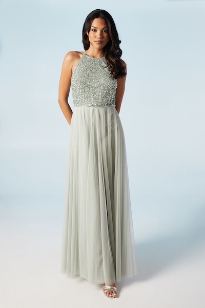 Coast Mixed Gem Halterneck Tulle Skirt Bridesmaid Dress Sage