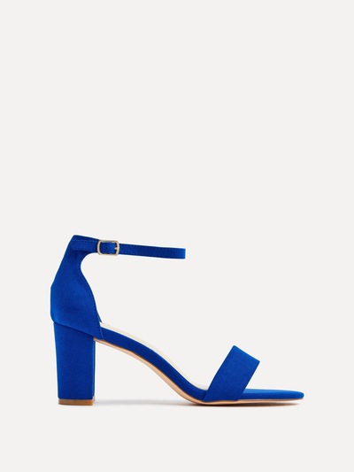 Linzi Frankie Cobalt Blue Faux Suede Barely There Closed Back Block Heeled Sandal