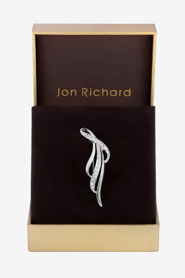 Jon Richard Jon Richard Silver Plated and Pave Contempoary Long Brooch - Gift Box