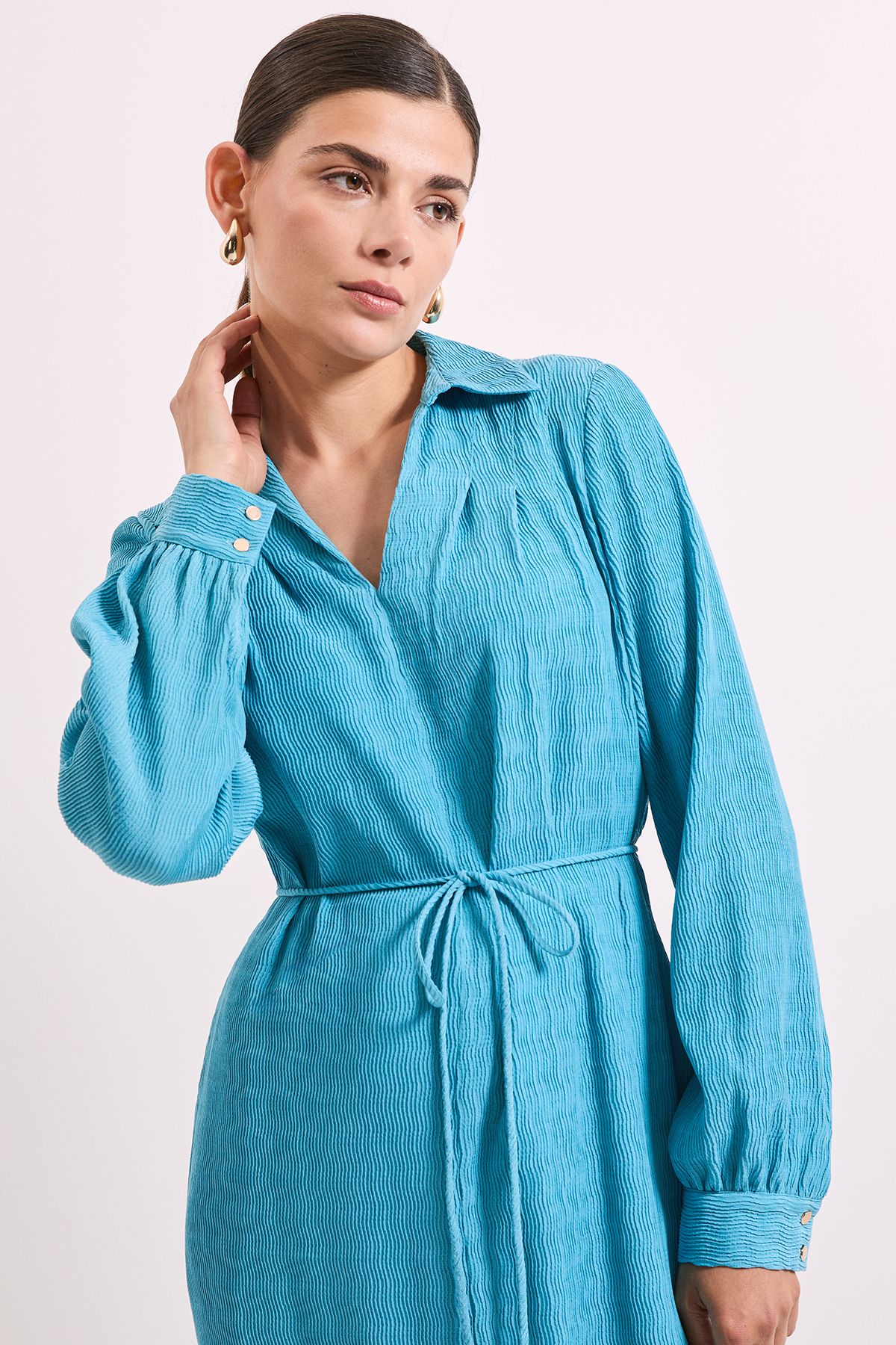 Principles Crinkle Column Shirt Mid Dress Blue image 3