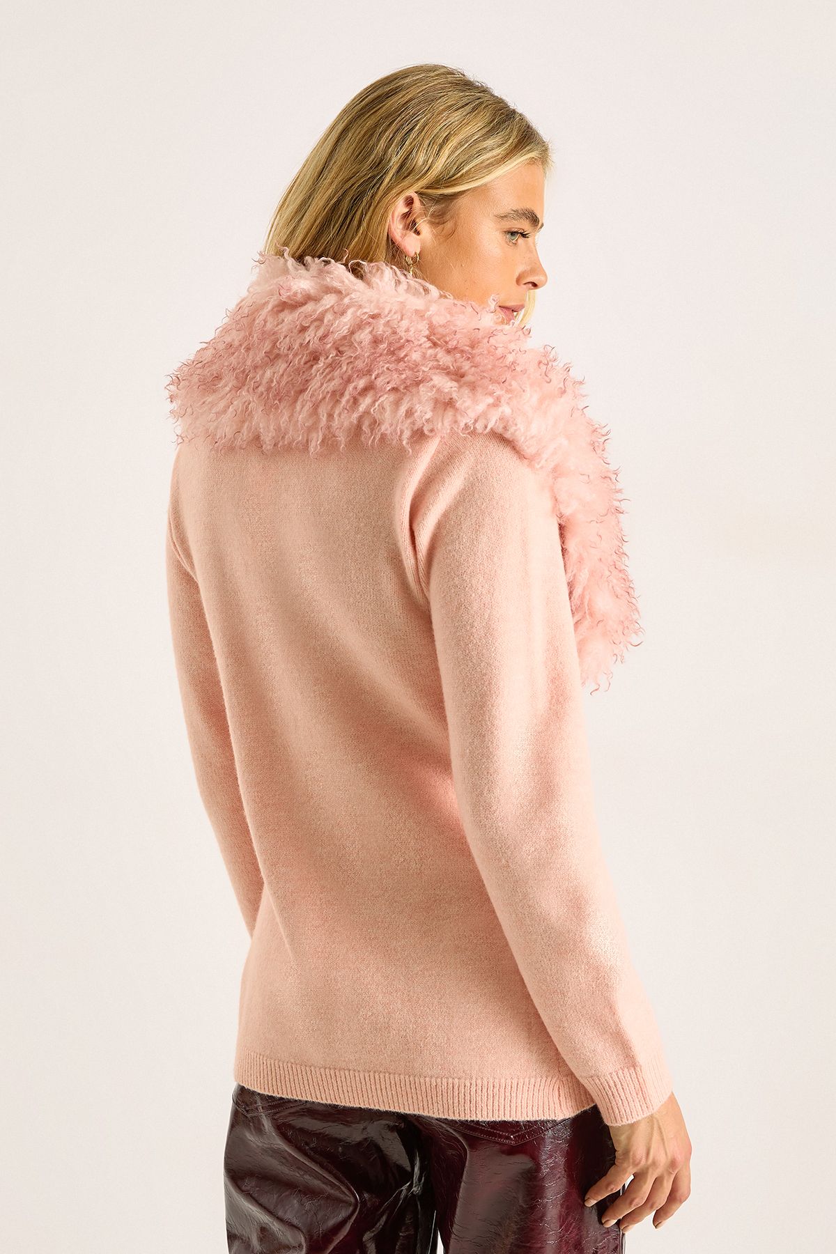 NastyGal Fluffy Collar Knitted Cardigan Pink image 4