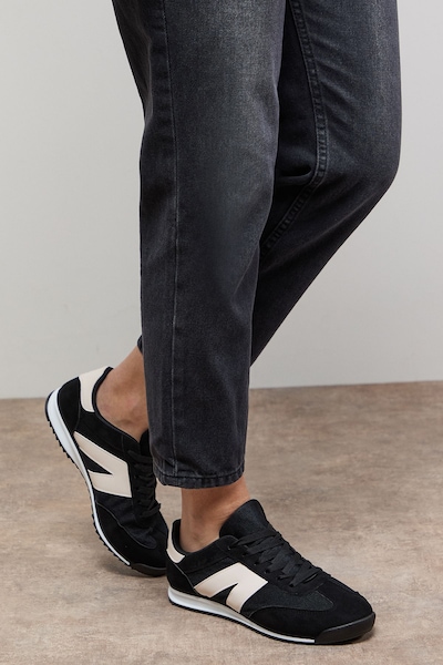 Oasis Jemima Faux Suede Mesh Lace Up Trainers Natural Black