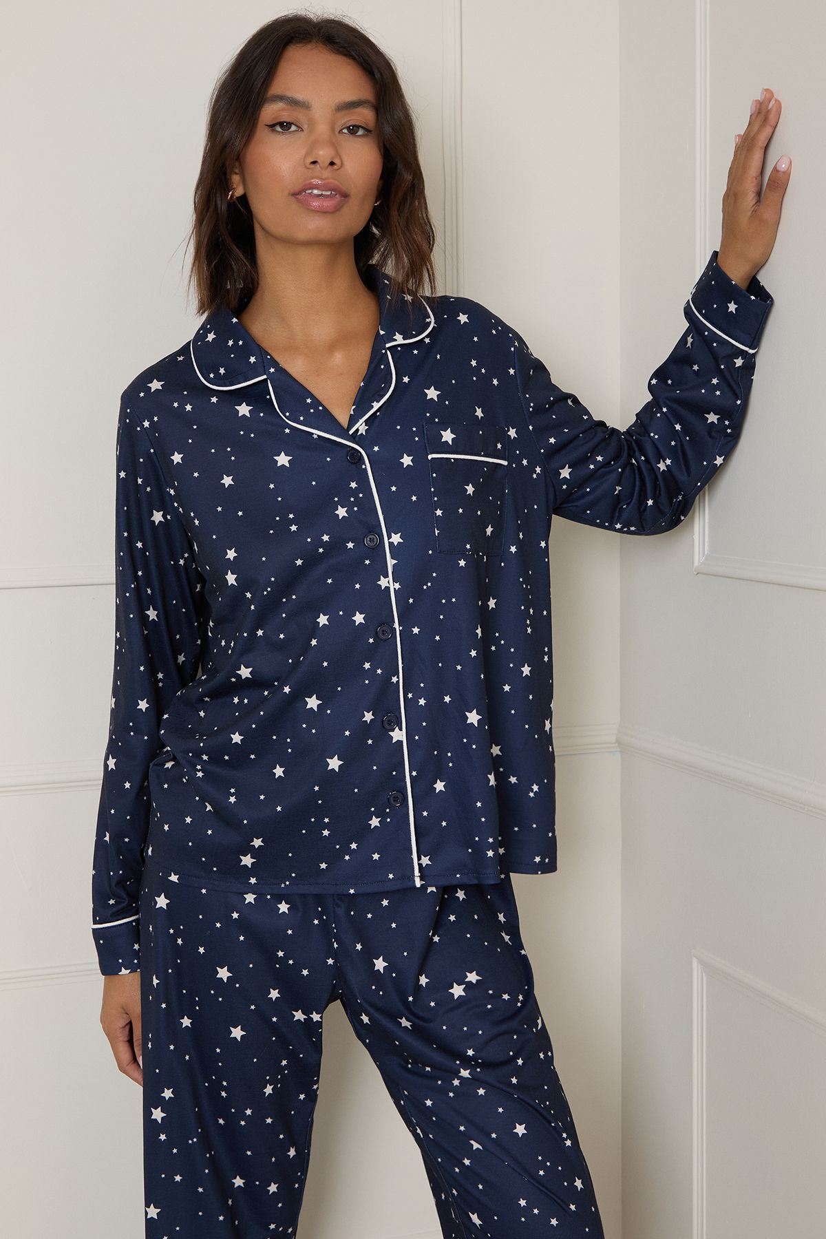 Dorothy Perkins Navy Star Tipped Long Sleeve Pyjama Set Navy image 4