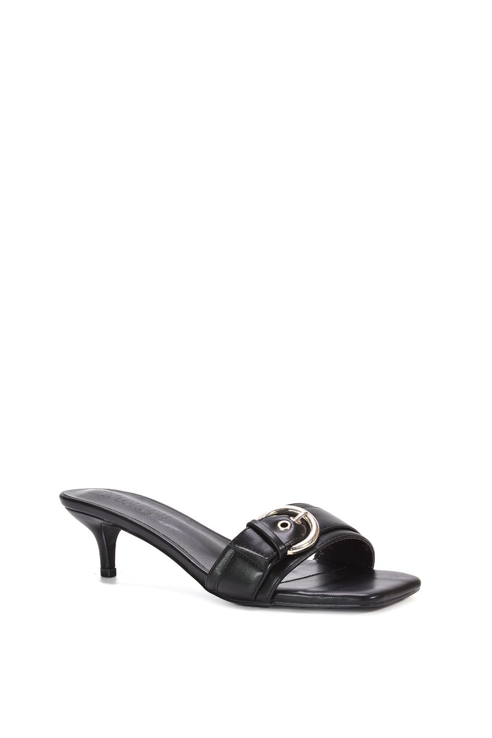 XY London ‘Addison’ Kitten Heel Slip On Mule Sandals With Buckle Detail image 3
