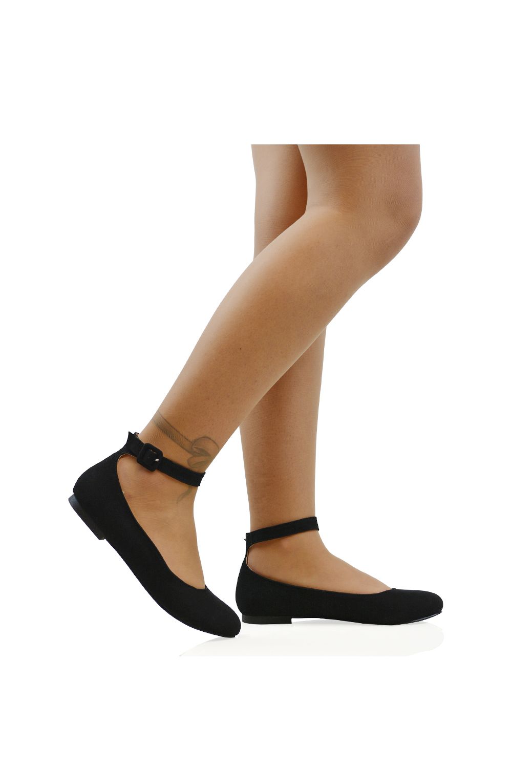 XY London 'Kimmie' Flat Ballerina Pump Shoes with Ankle Strap image 4