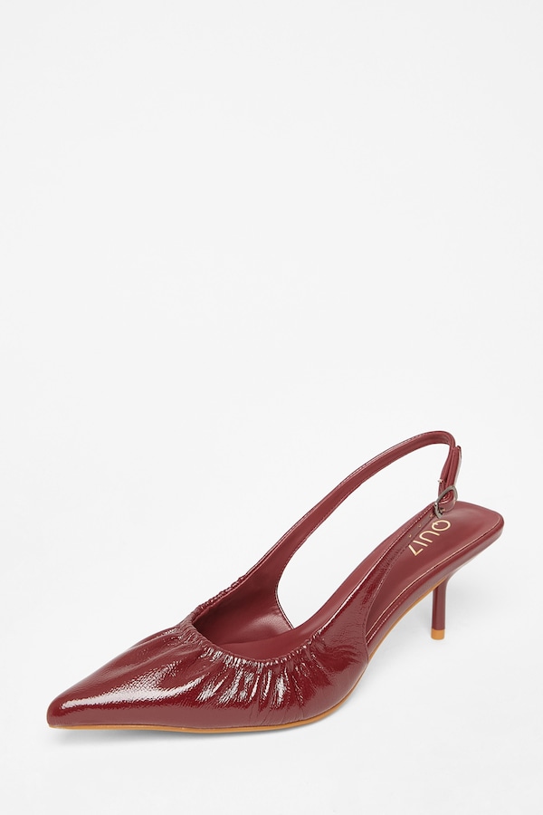 Quiz Burgundy Faux Leather Ruched Court Heels