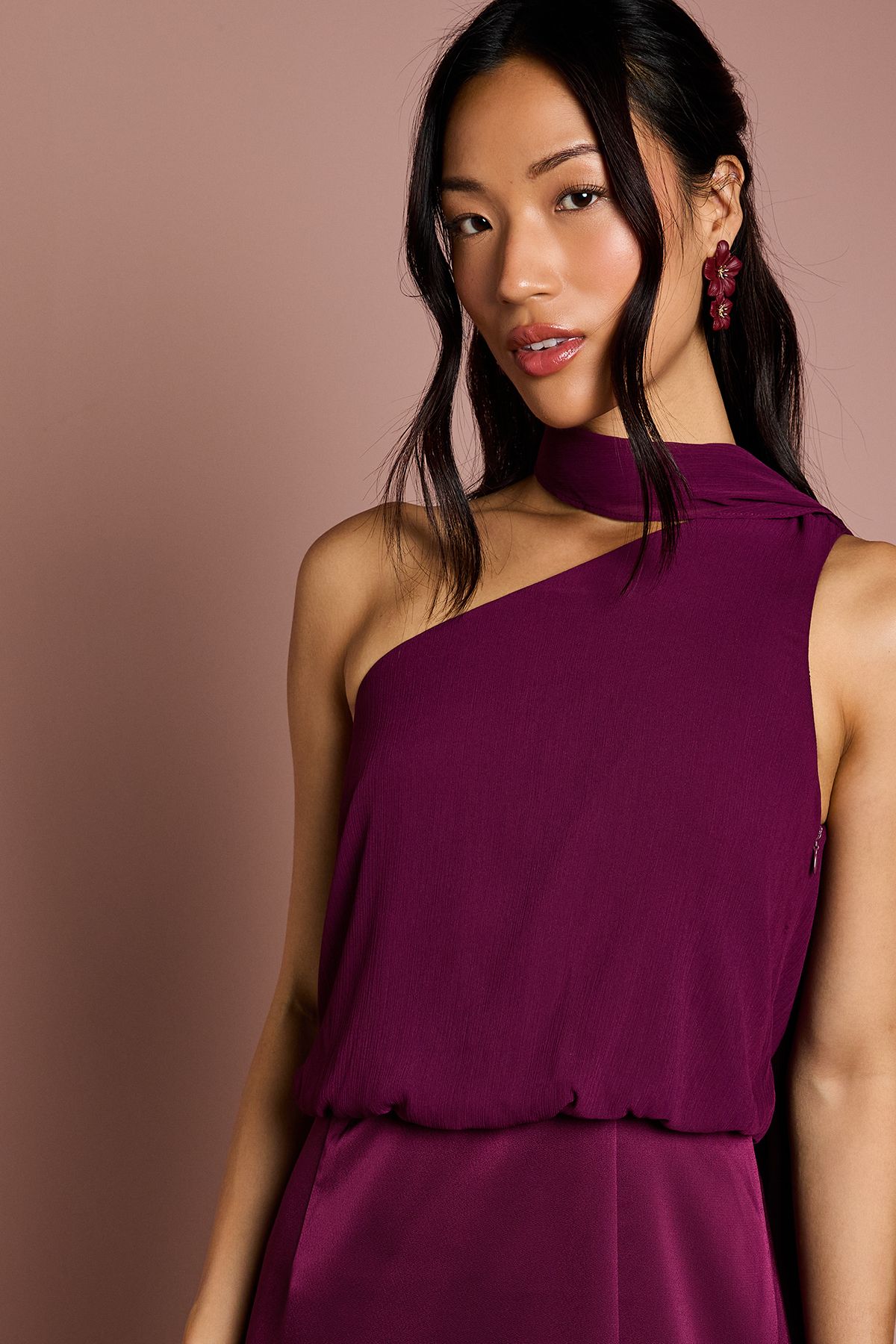 Coast One Shoulder Maxi Bridesmaid Dress with Neck Scarf Fig image 4