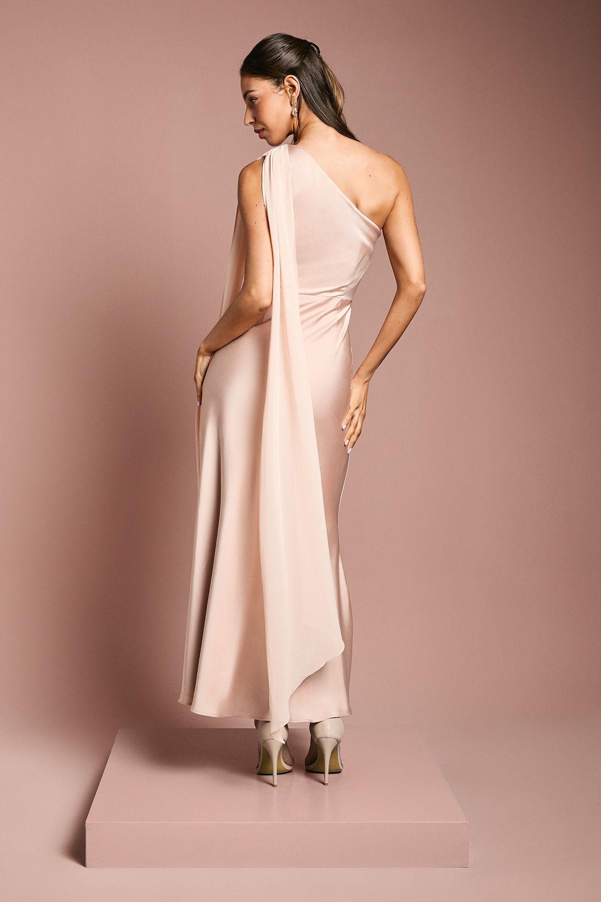 Coast Satin One Shoulder Bridesmaid Dress with Chiffon Drape Blush image 4