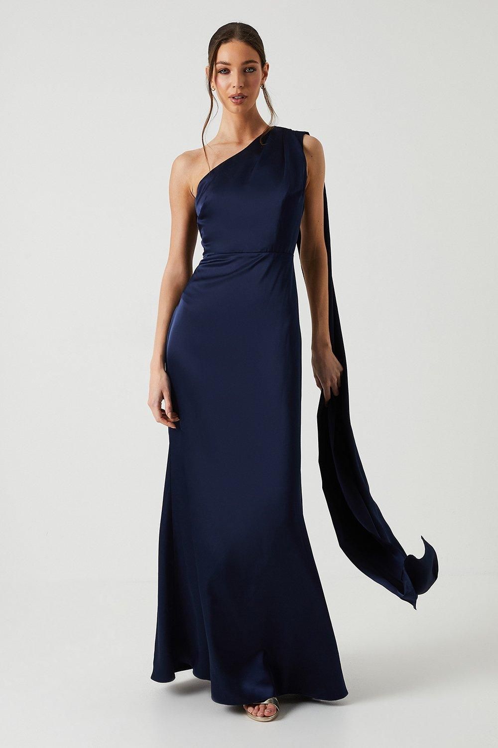 Coast Coast Honoured Drape One Shoulder Satin Maxi Bridesmaid Dress Navy