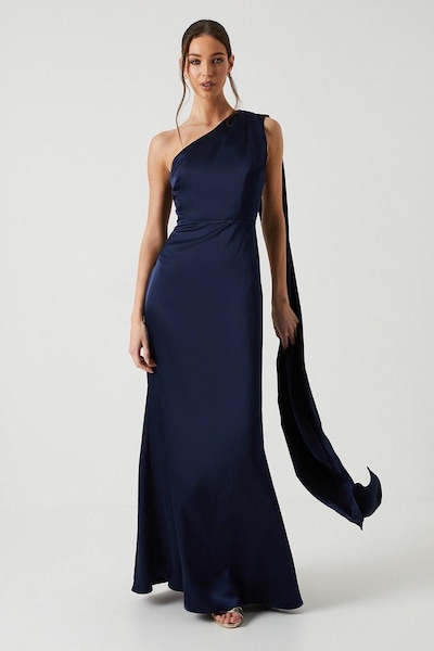 Coast Coast Honoured Drape One Shoulder Satin Maxi Bridesmaid Dress Navy