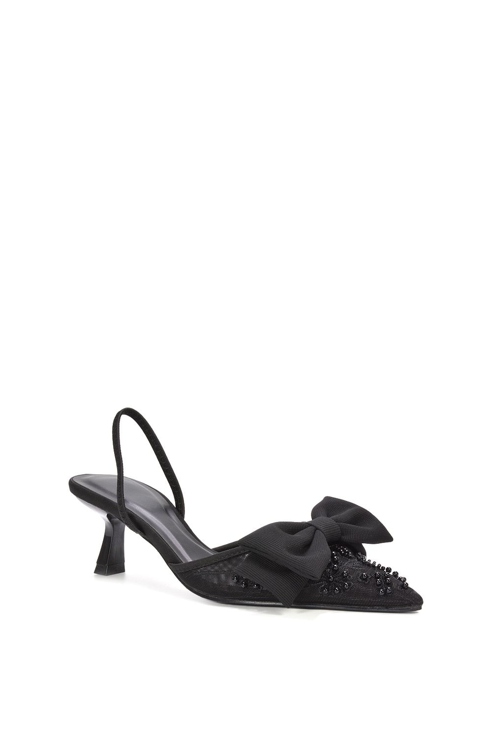 XY London 'Sara' Embroidered Mesh Pointed Toe Slingback Heels With Bow image 2