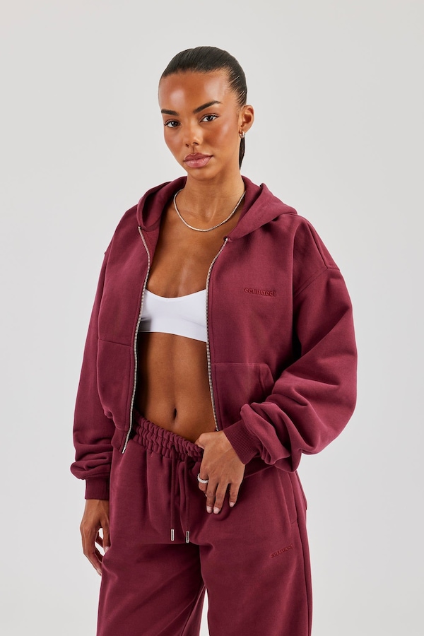 Cernucci Cropped Zip Through Hoodie - Burgundy