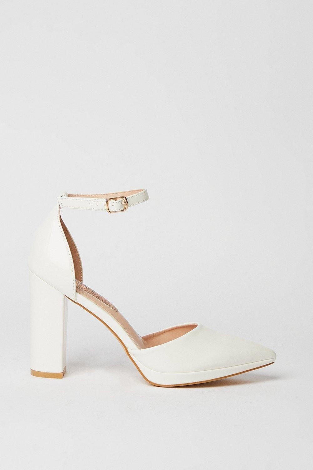 Coast Bridal Sadie Faux Leather Platform Pointed High Block Heel Court Shoes White image 2