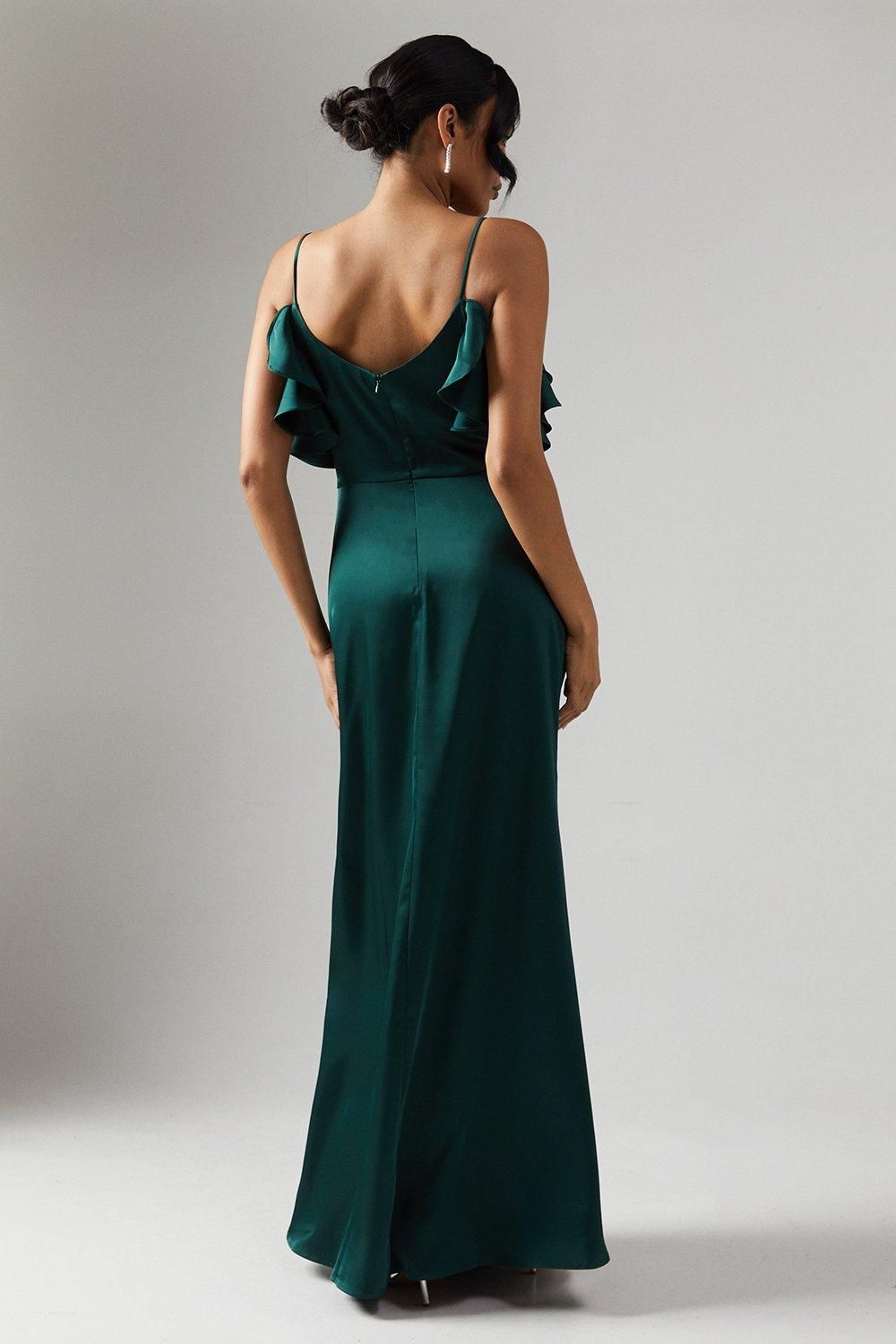Coast Cowl Neck Ruffle Detail Satin Bridesmaid Dress Emerald image 3