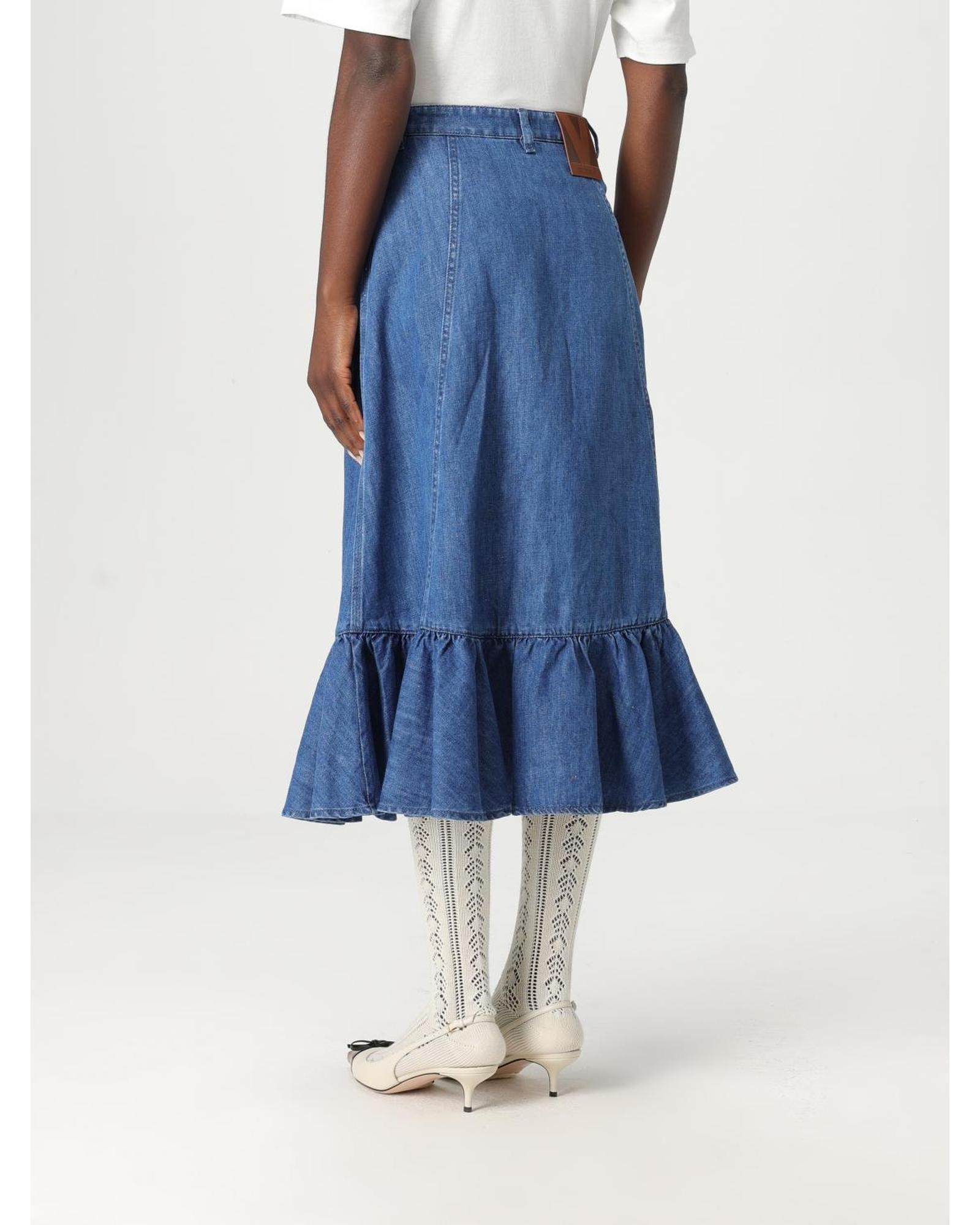 Valentino Midi Denim Skirt Ruffle Hem Wo - Blue image 3