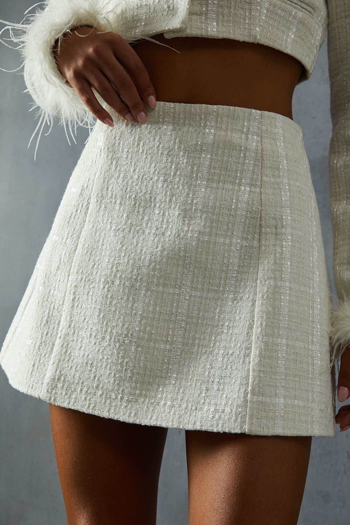 MissPap Boucle High Waist A-line Mini Skirt White image 1
