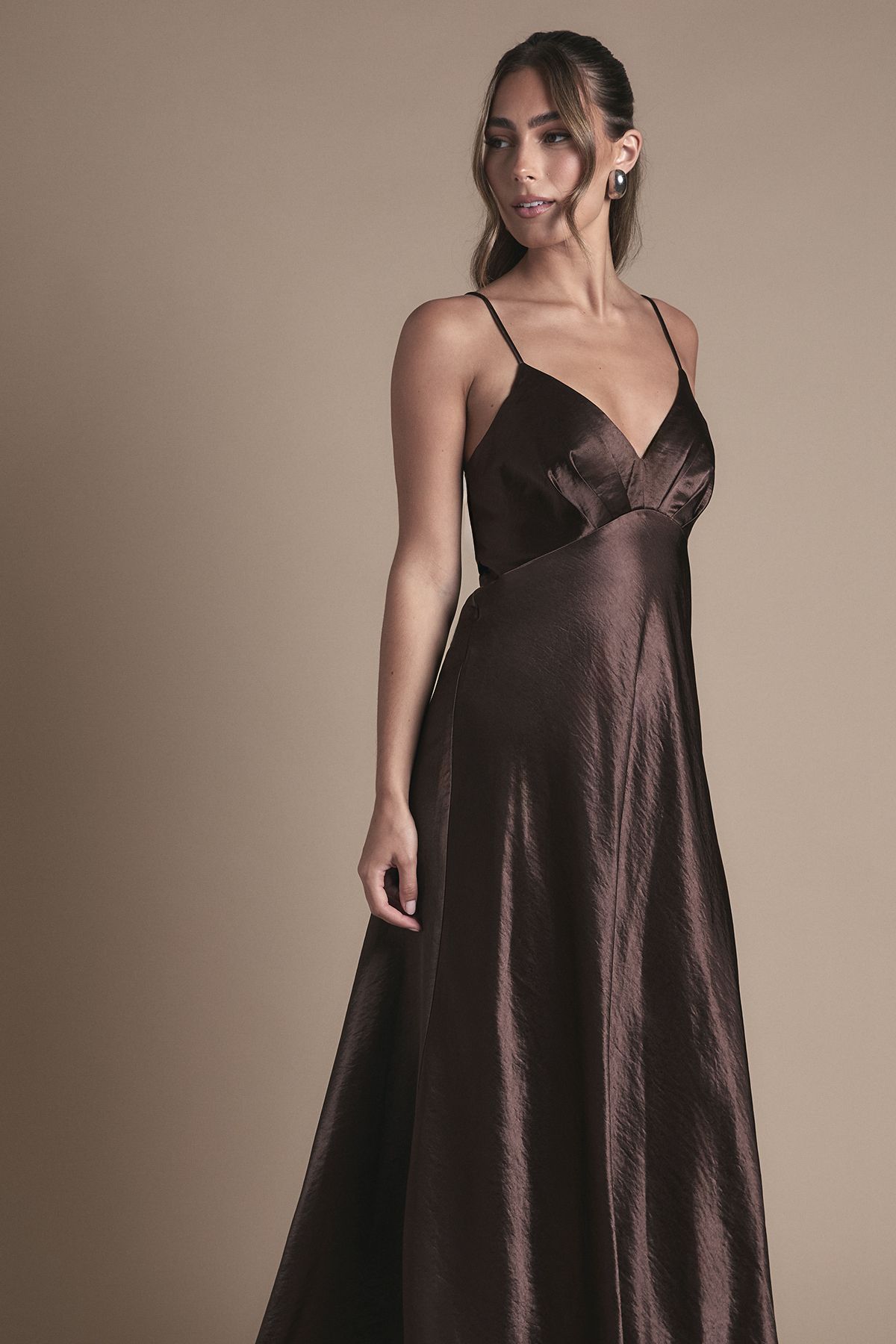 Coast Satin Tie Back Detail Maxi Bridesmaid Dress Chocolate image 2