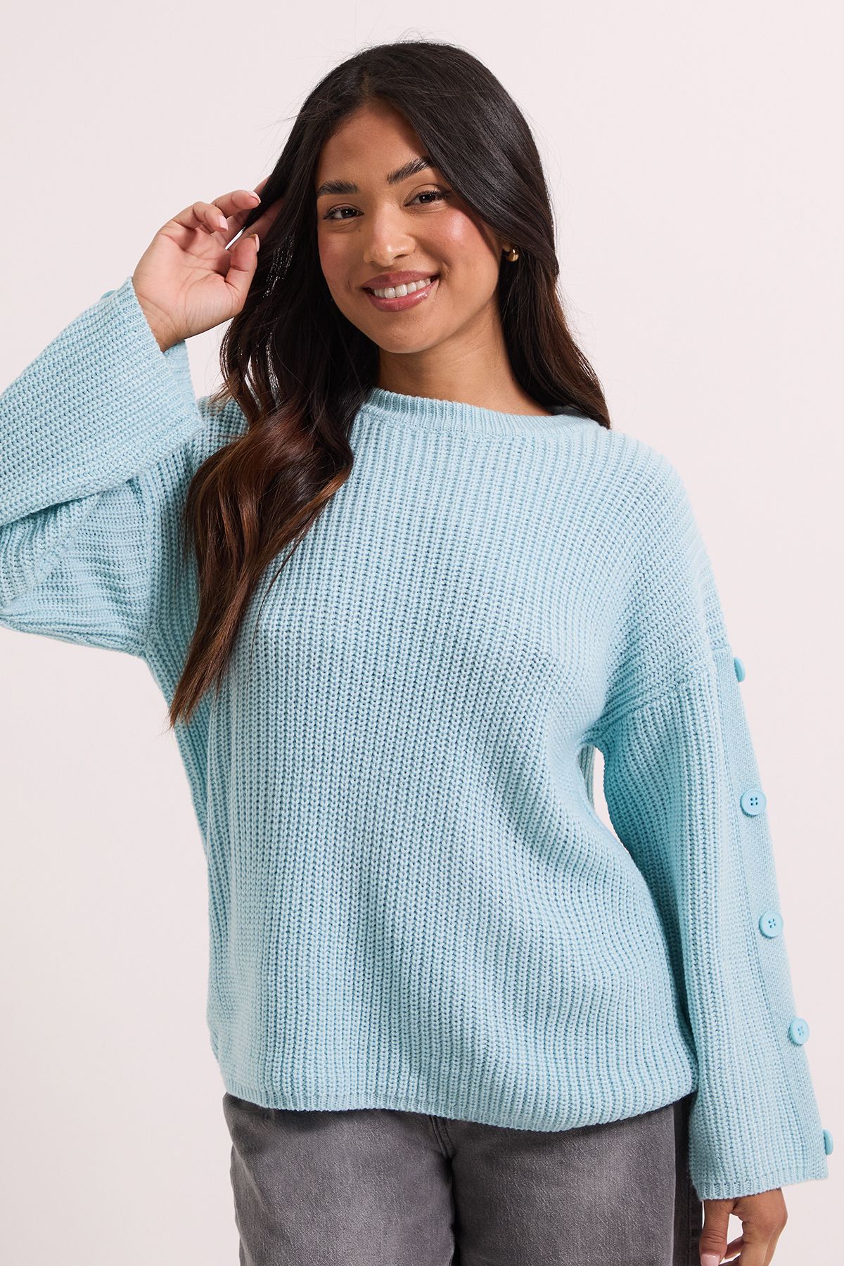 Dorothy Perkins Petite Button Overarm Jumper Blue image 4
