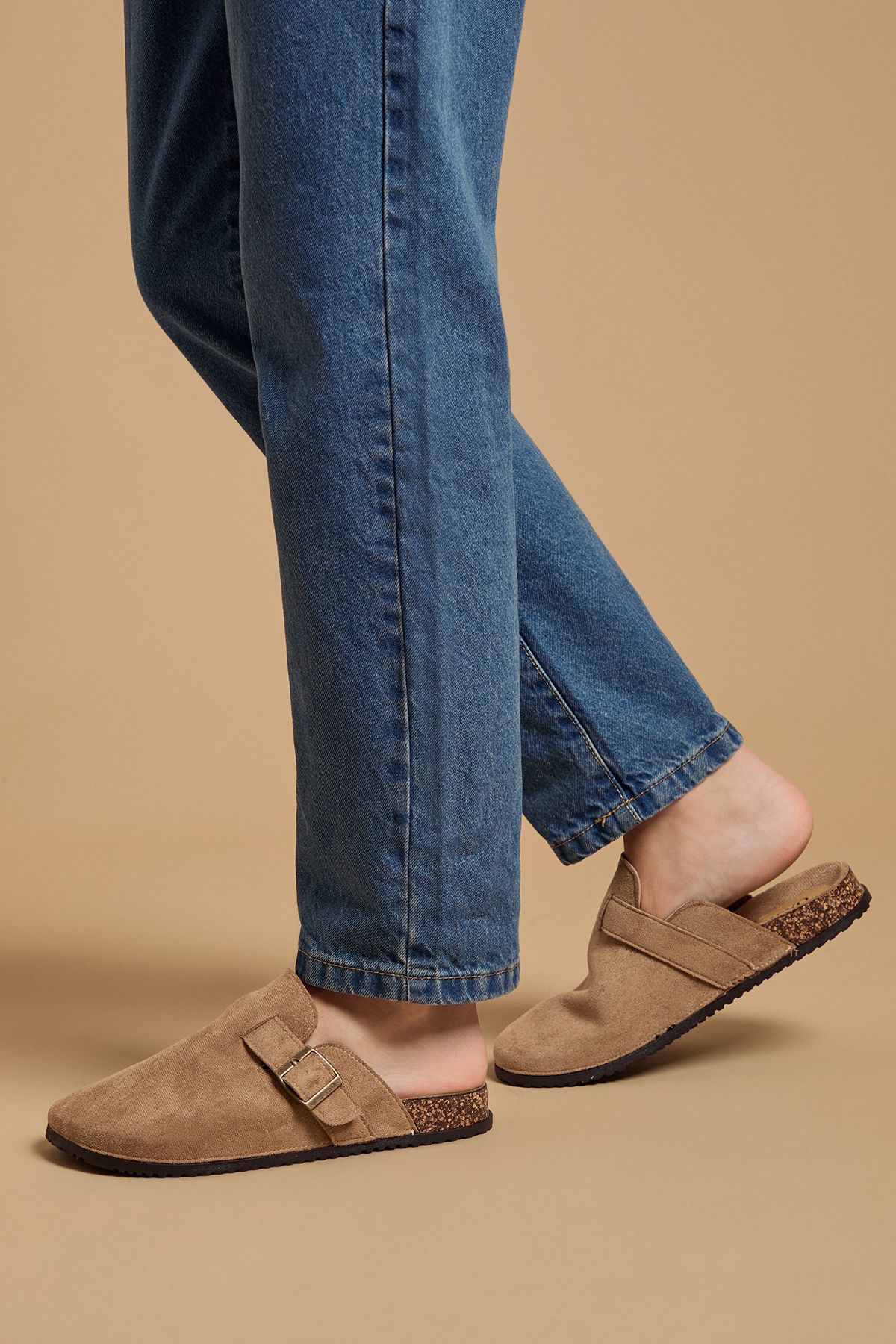 Oasis Jamie Faux Suede Closed Toe Footbed Flat Shoes Taupe image 1