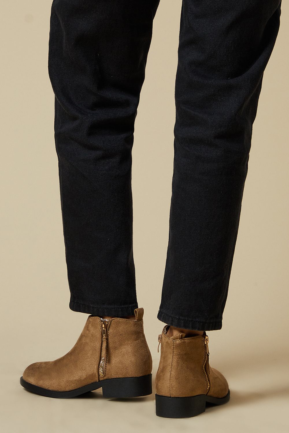 Dorothy Perkins Maddy Side Zip Flat Ankle Boots Taupe image 3