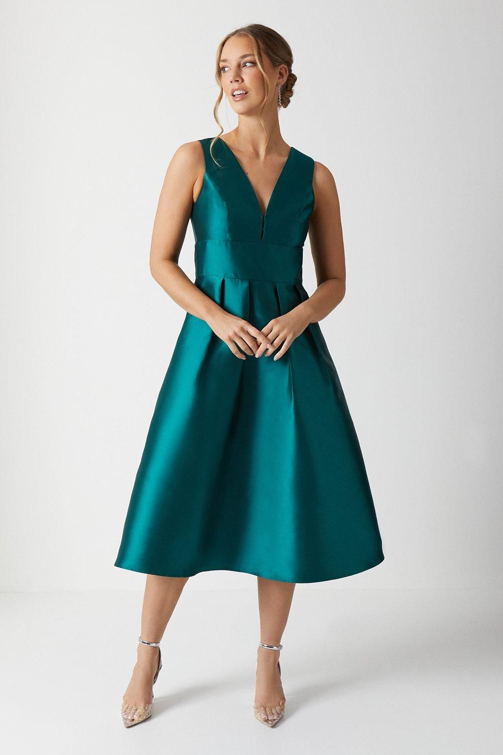 Coast Plunge Neck Structured Twill Midi Bridesmaid Dress Emerald image 1