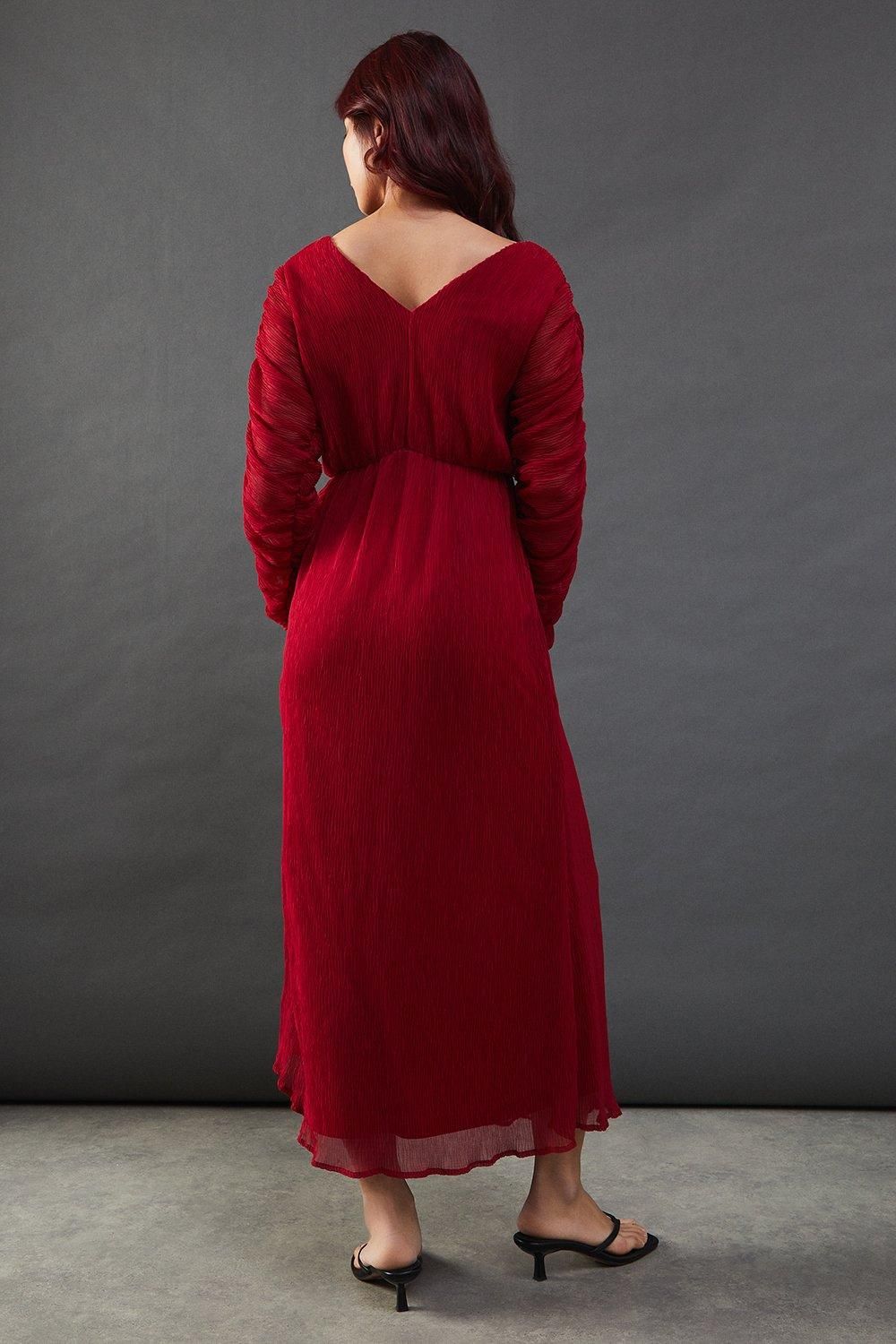 Warehouse Micro Pleat Batwing Midi Dress Hot Pink image 3