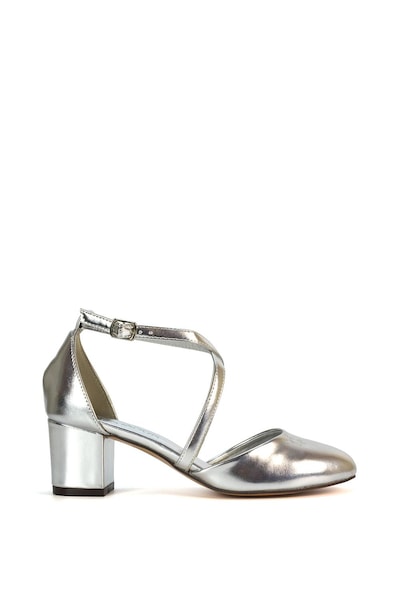 XY London 'Cindy' Strappy Mid Low Block Heel Court Shoes with Ankle Strap