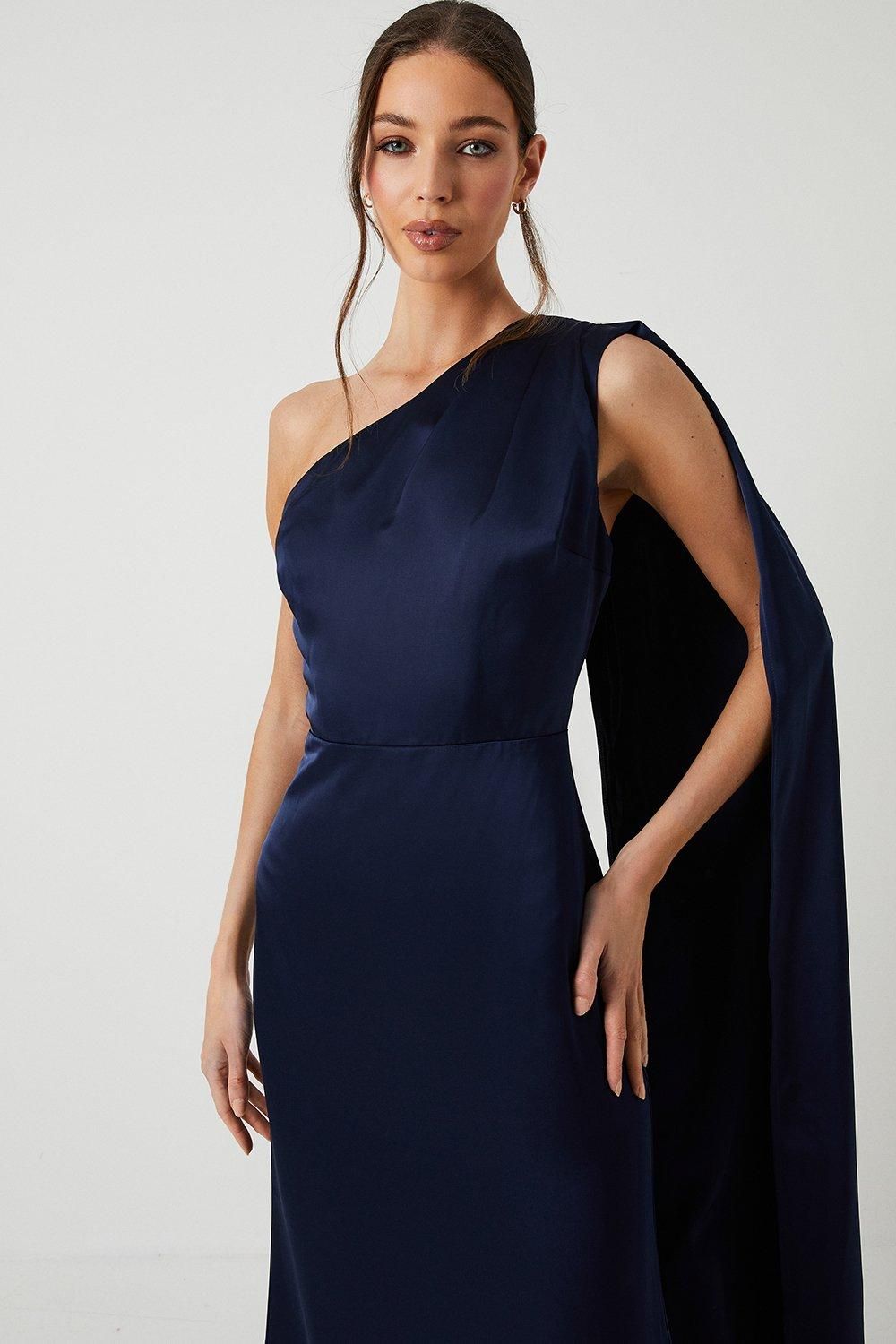 Coast Coast Honoured Drape One Shoulder Satin Maxi Bridesmaid Dress Navy image 2