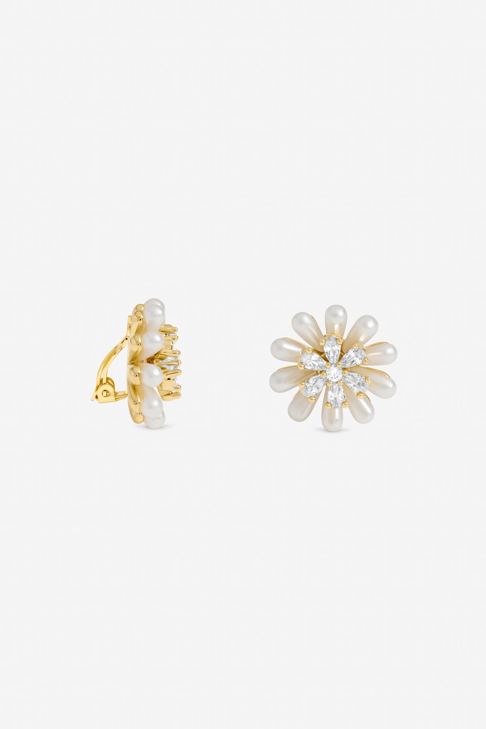Jon Richard Gold Plated Pearl and Crystal Flower Clip Earrings