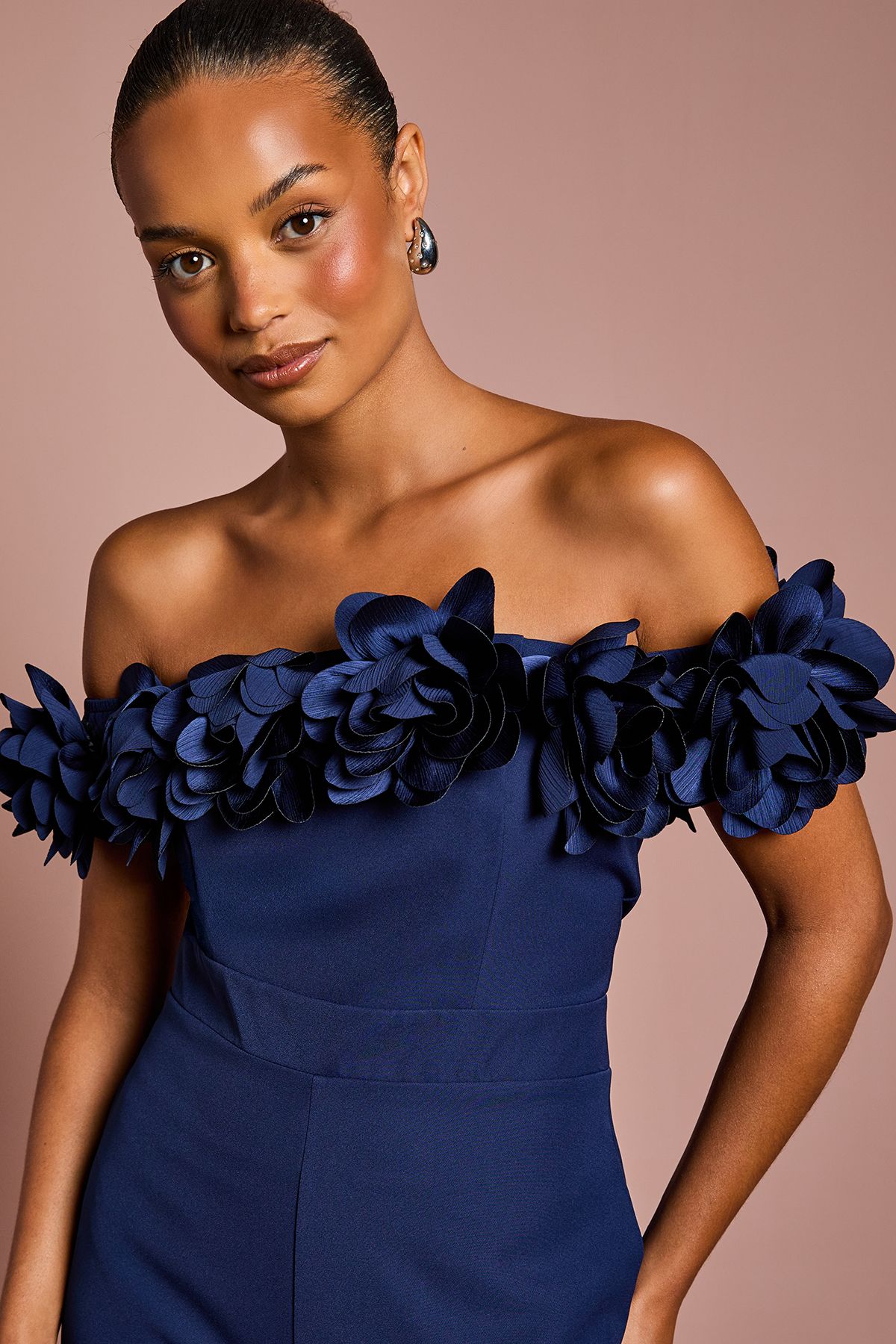 Coast Petite 3D Flower Bardot Jumpsuit Navy image 4