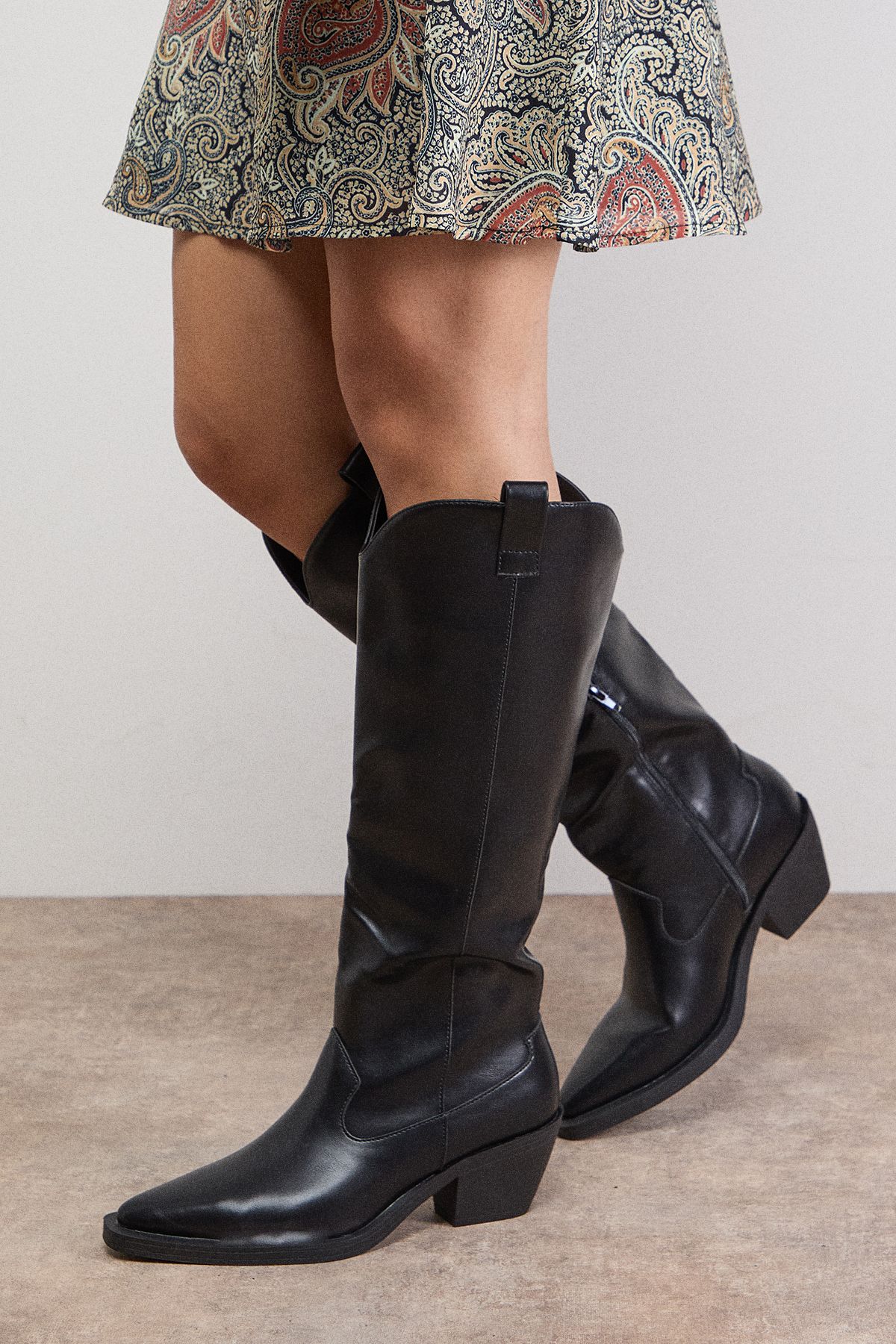 Oasis Cassidy Faux Leather Western Knee Boots Black image 1