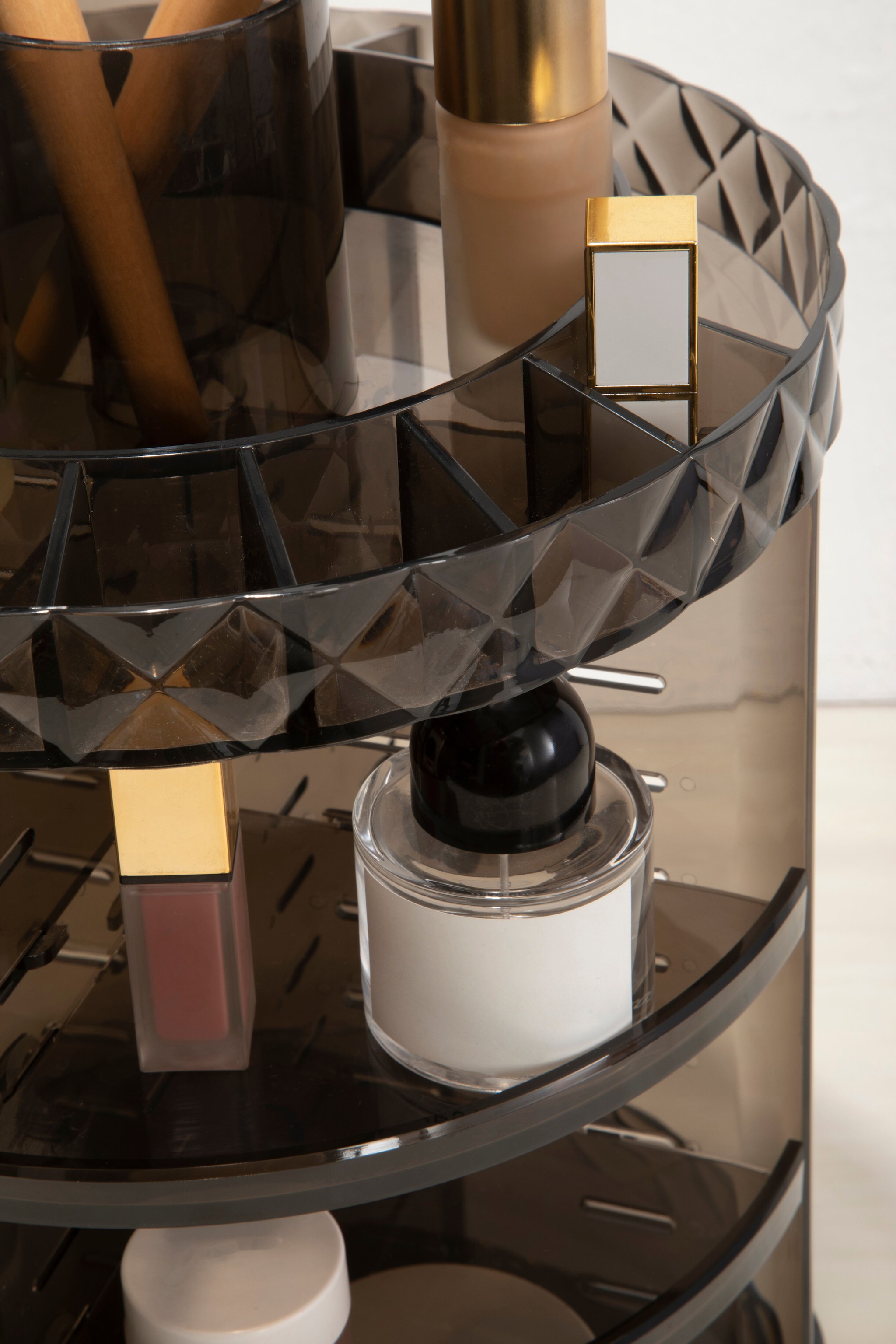 Orsina Sturdy 3 Tiered Round Revolving Black Cosmetics Organiser, Rotating Organiser, Makeup Drawer Organizer image 4