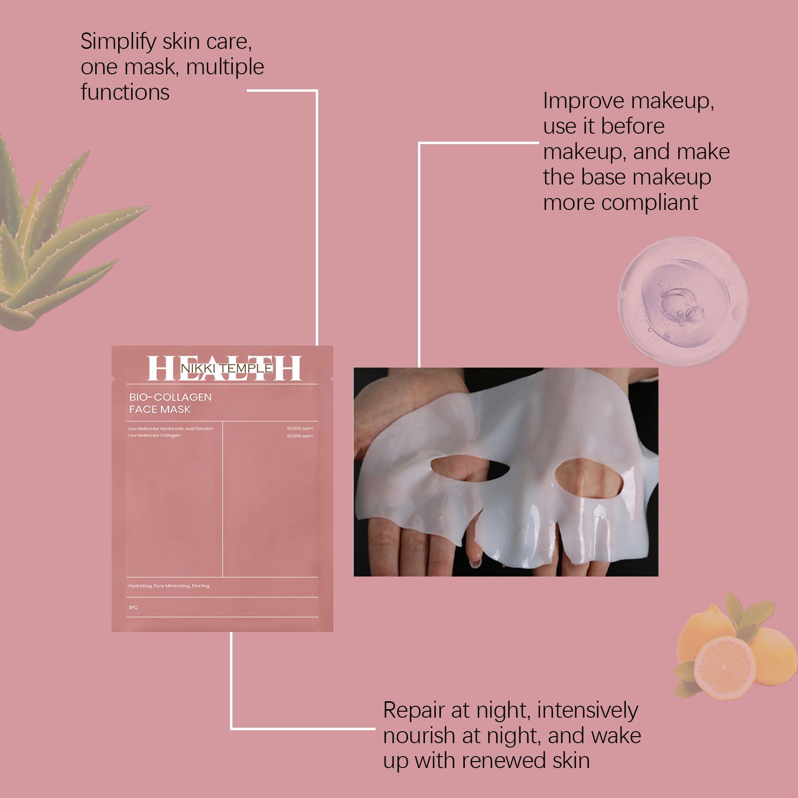 StarGate ClearSkin Moisturising Anti-Ageing Face Masks, 4 Pack with Bio-Collagen for Reducing Wrinkles image 5