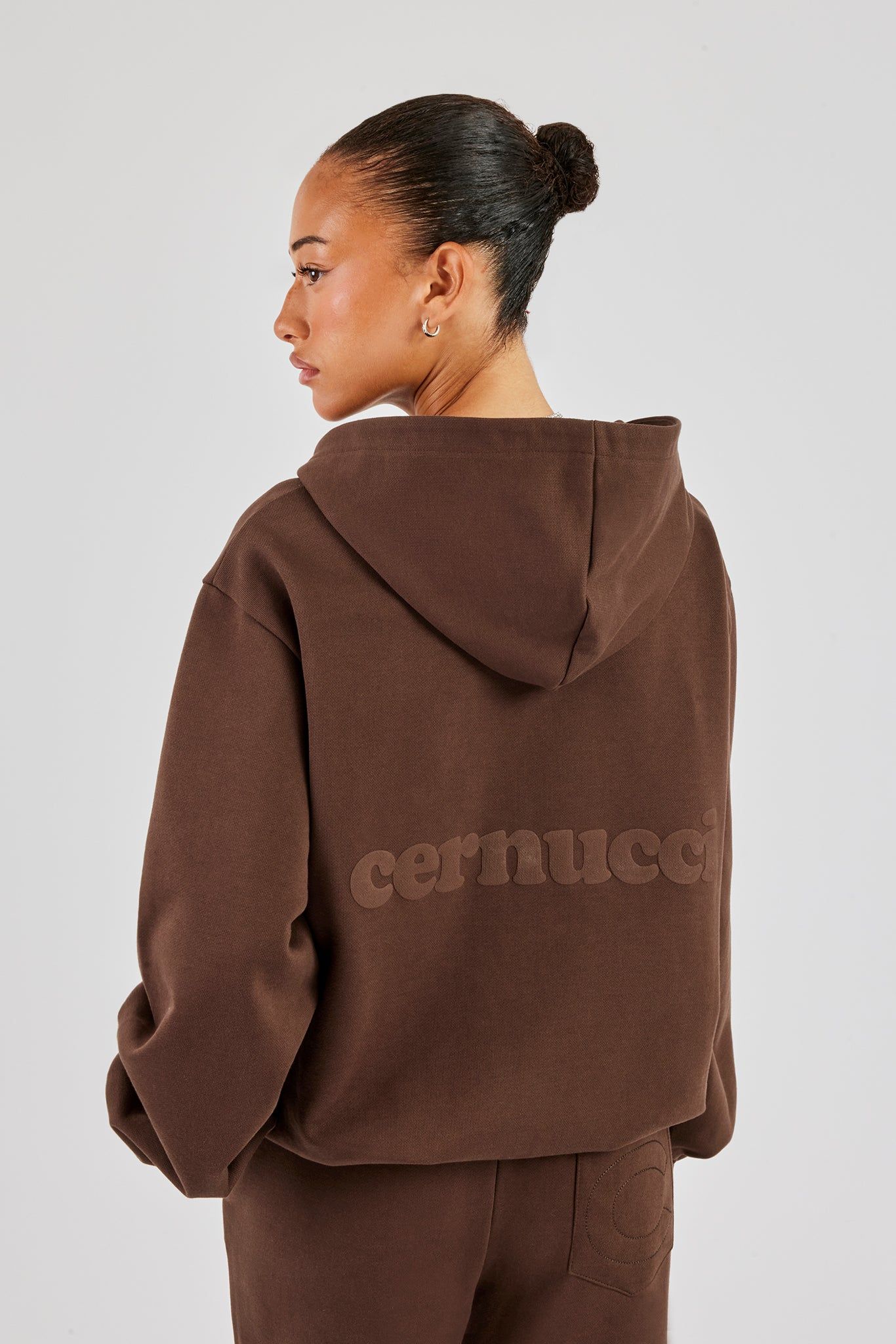 Cernucci Oversized Zip Through Hoodie - Chocolate image 2