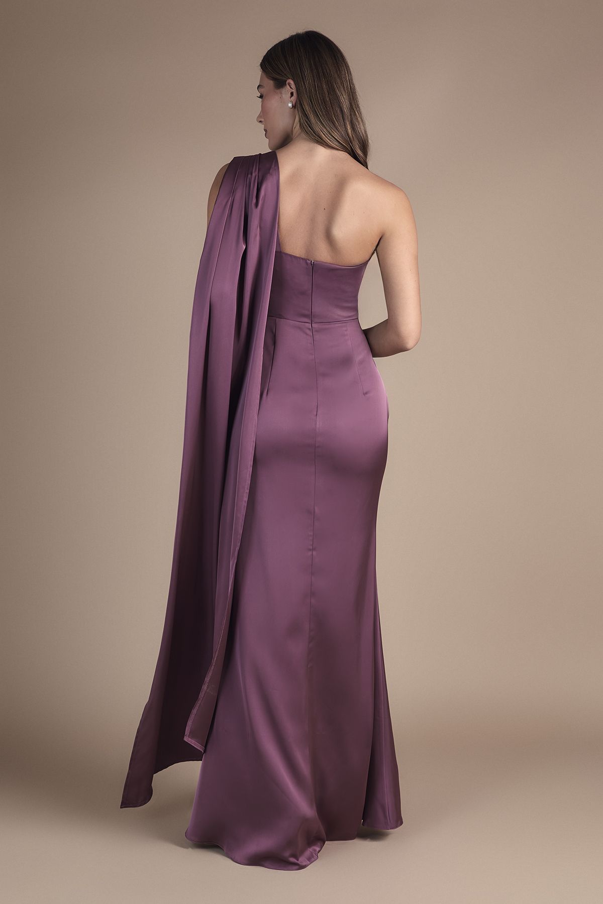 Coast Coast Honoured Drape One Shoulder Satin Maxi Bridesmaid Dress Dark Mauve image 3