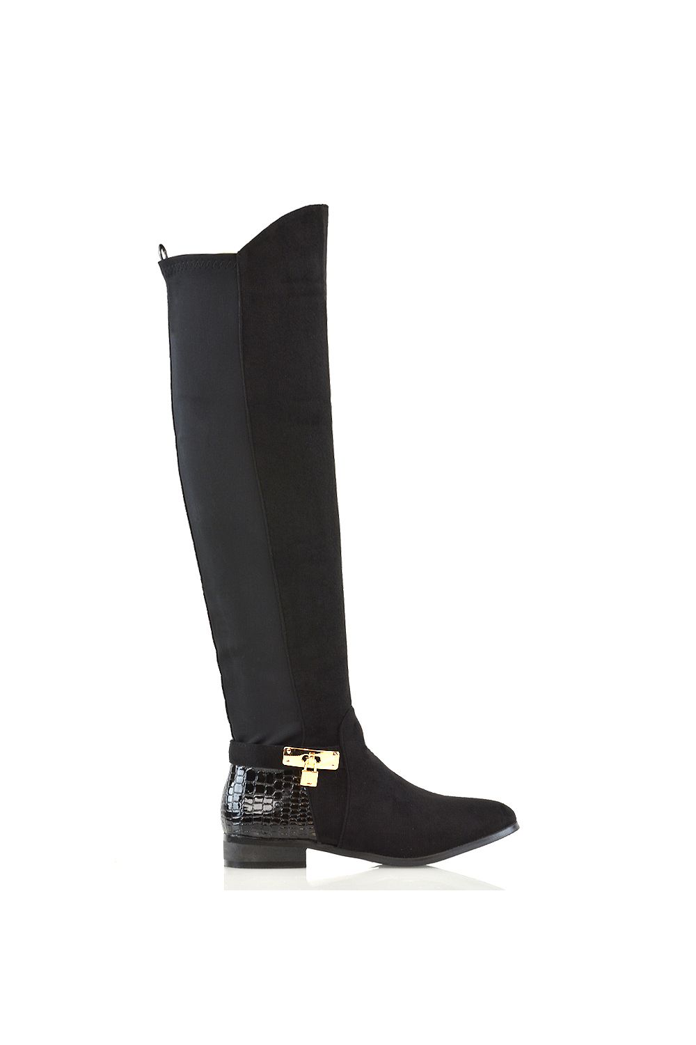 XY London 'Bella' Flat Elasticated Over The Knee Boots With Zip Fastening image 1