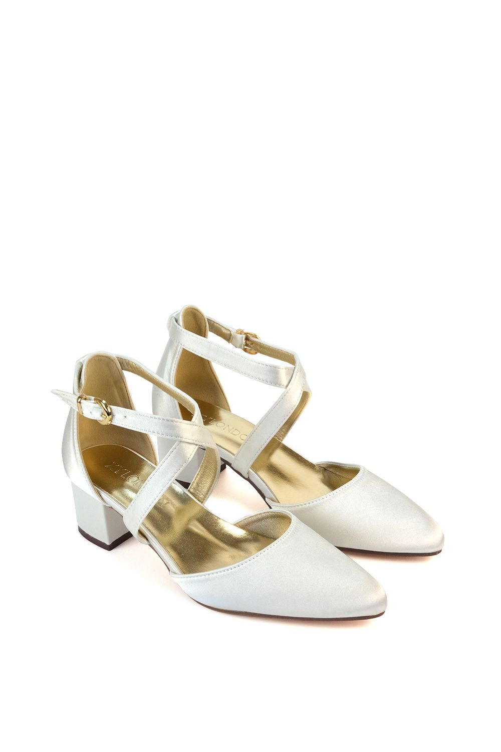 XY London 'Cynthia' Pointed Toe Ankle Strap Mid Block Heel Court Shoes image 5