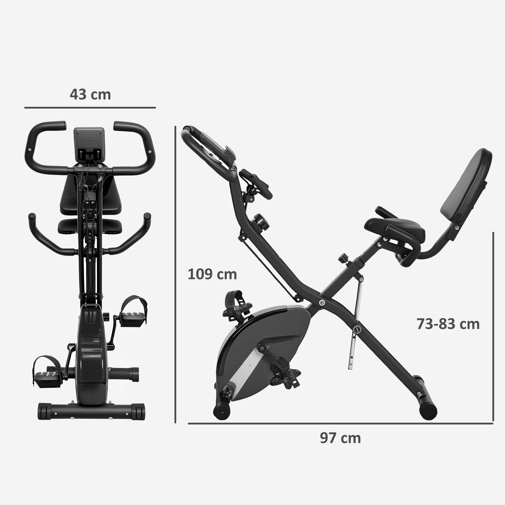 SPORTNOW Folding Exercise Bike with Arm Bands and Hand Pulse Sensor, Black image 3