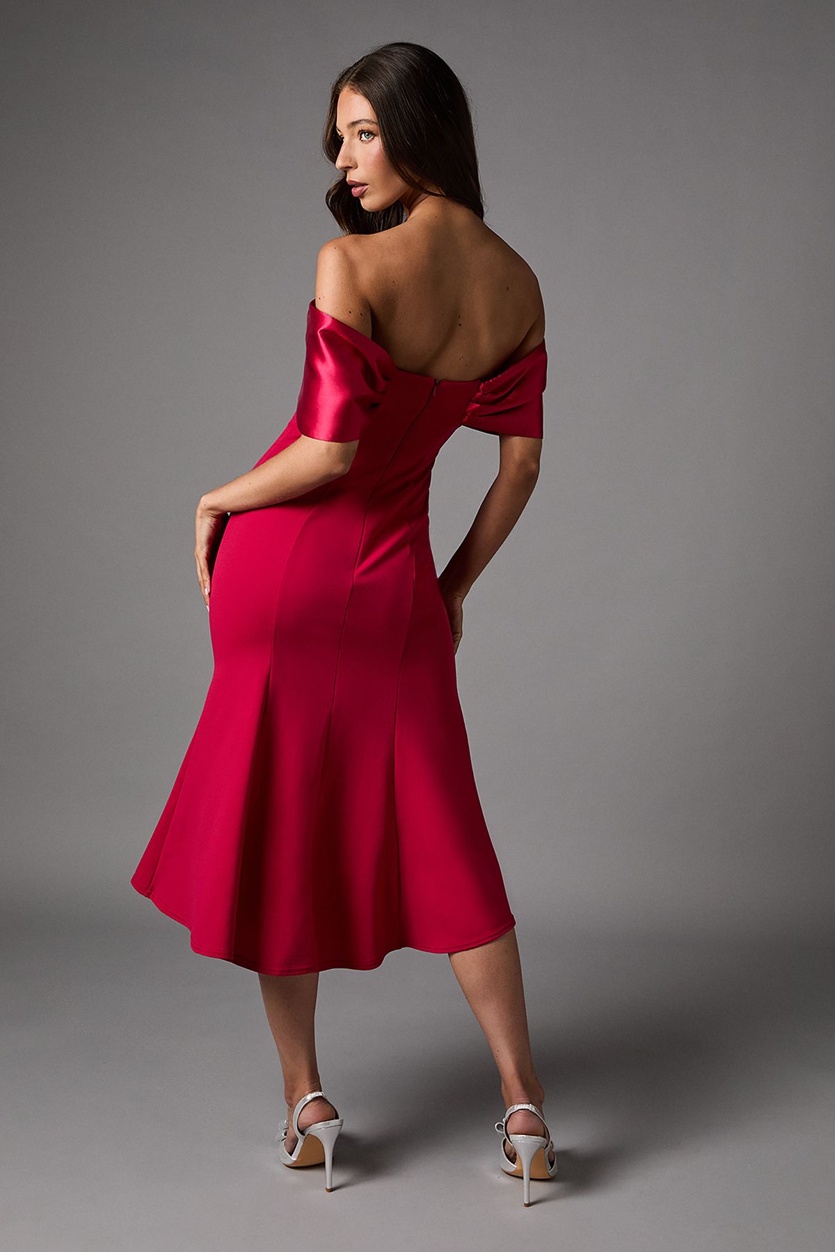 Coast Satin Sleeve Scuba Midi Dress Magenta image 3