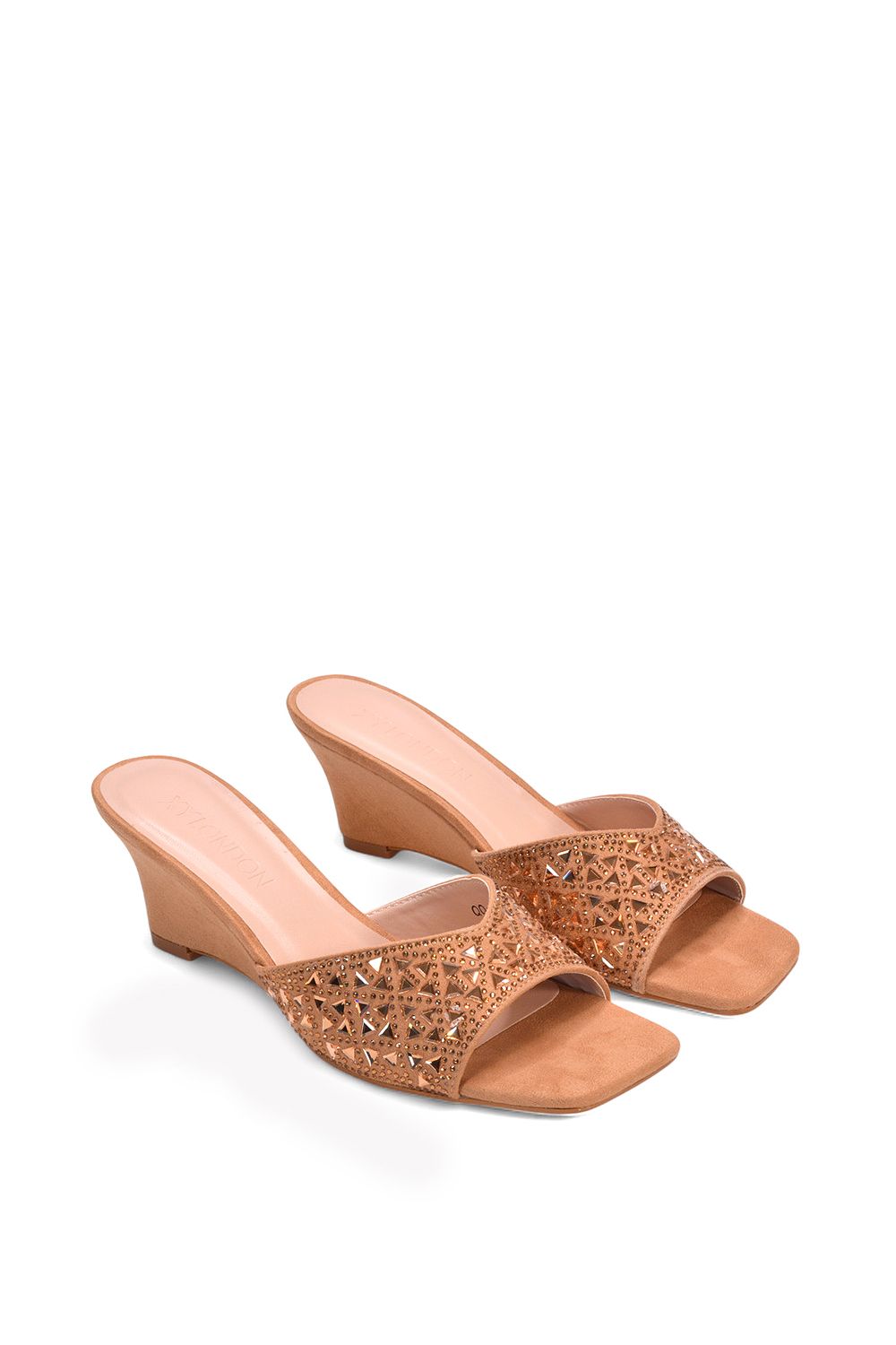 XY London 'Georgia' Wedge Heel Diamante Square Peep Toe Heeled Mule Sandals image 5