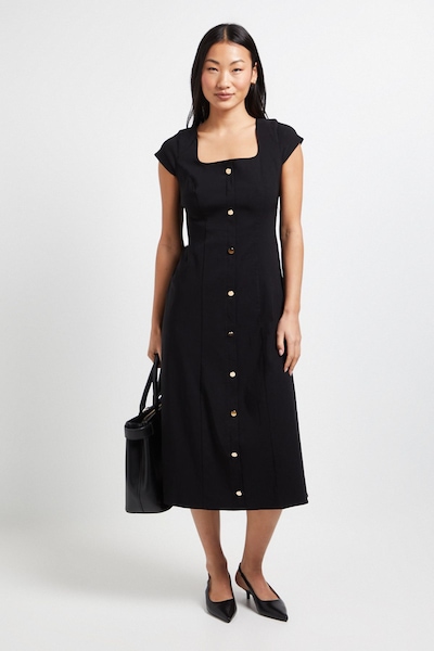 Dorothy Perkins Petite Bengaline Button Down Midi Dress Black
