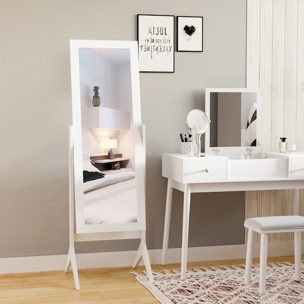 HOMCOM Dressing Mirror Freestanding Tall Adjustable Angle White 148x47cm Bedroom