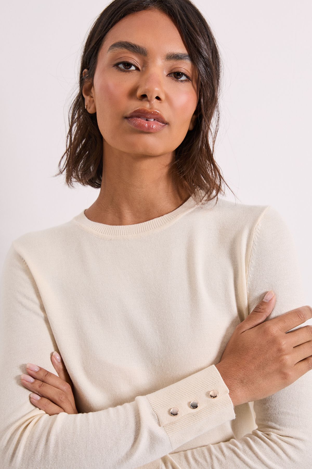 Dorothy Perkins Ivory Crew Neck Button Cuff Jumper Ivory image 4