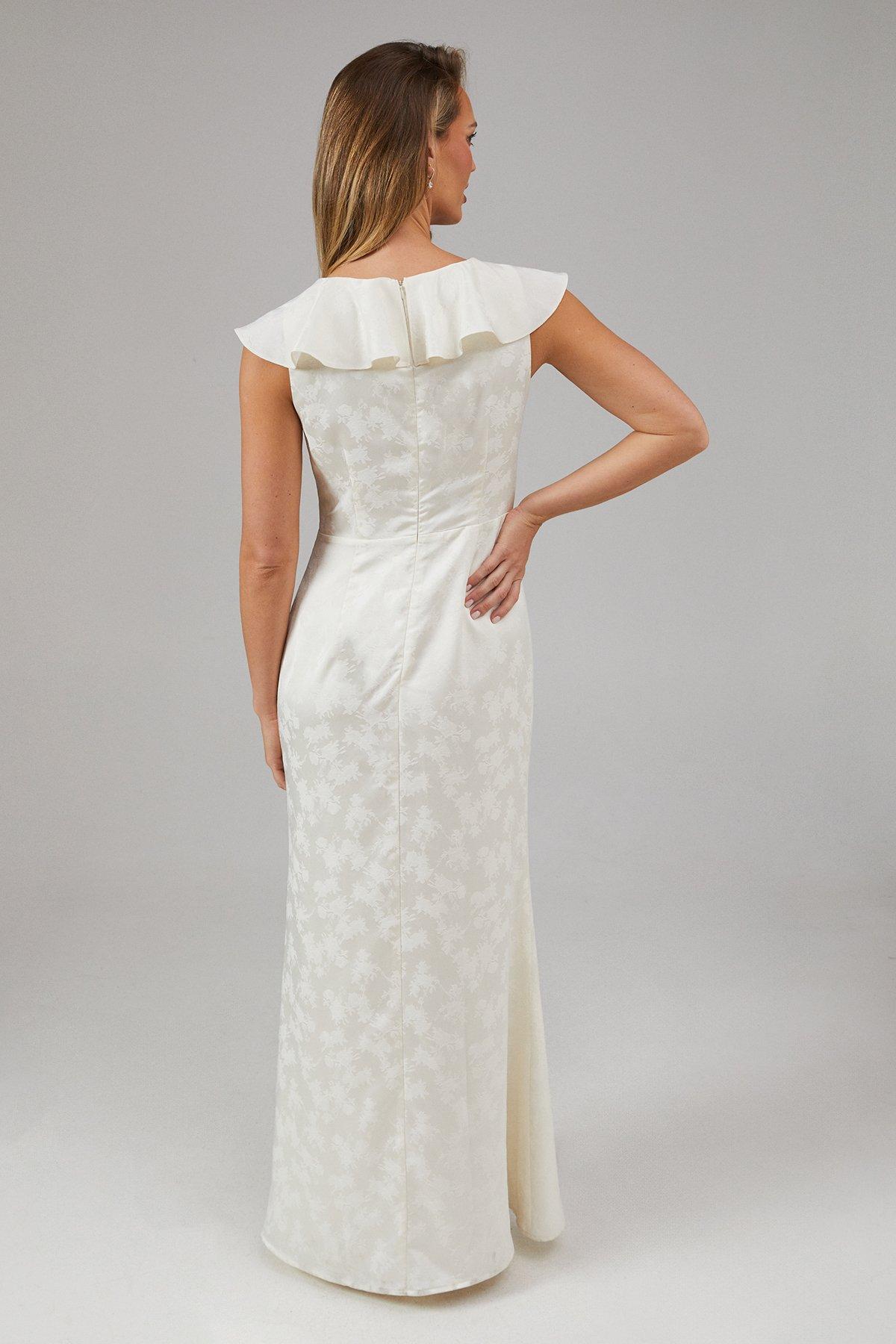 Oasis Satin Jacquard Ruffle V Neck Bridesmaid Dress Champagne image 3