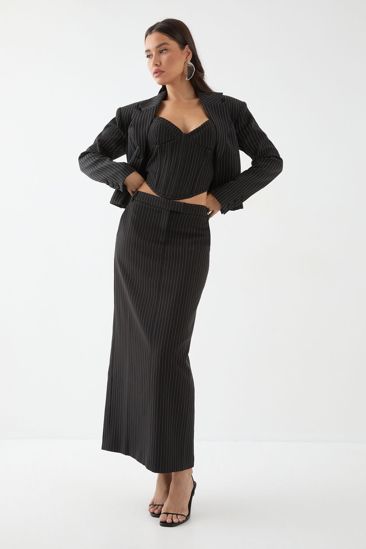 MissPap Pinstripe Boned Corset Bustier Top Black image 4