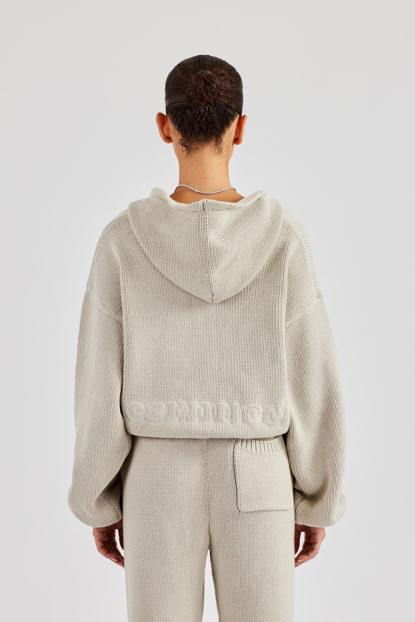 Cernucci Knitted Embroidered Zip Through Hoodie - Stone image 3