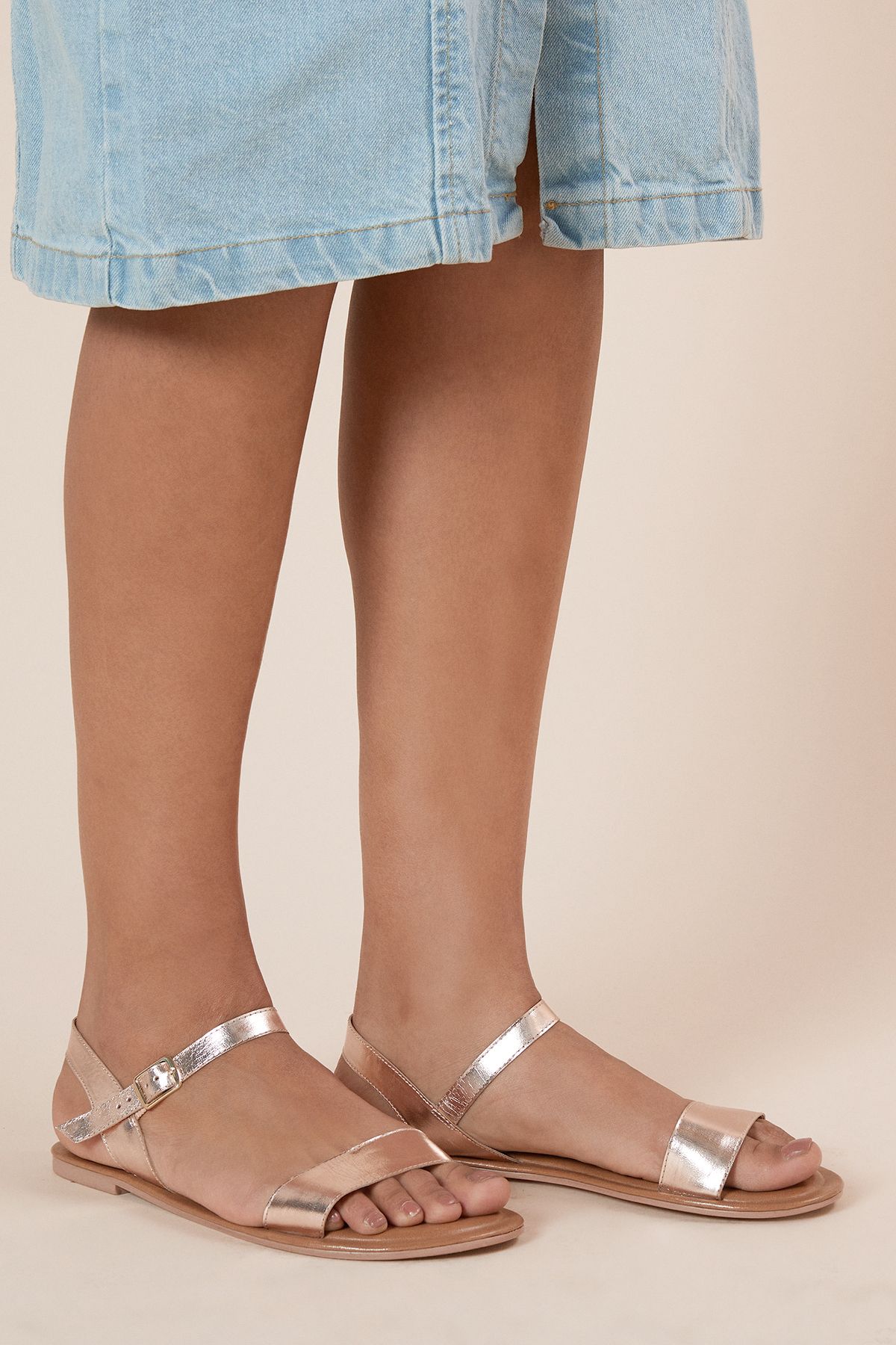 Dorothy Perkins Fidelia Real Leather Flat Sandals Rose Gold image 3