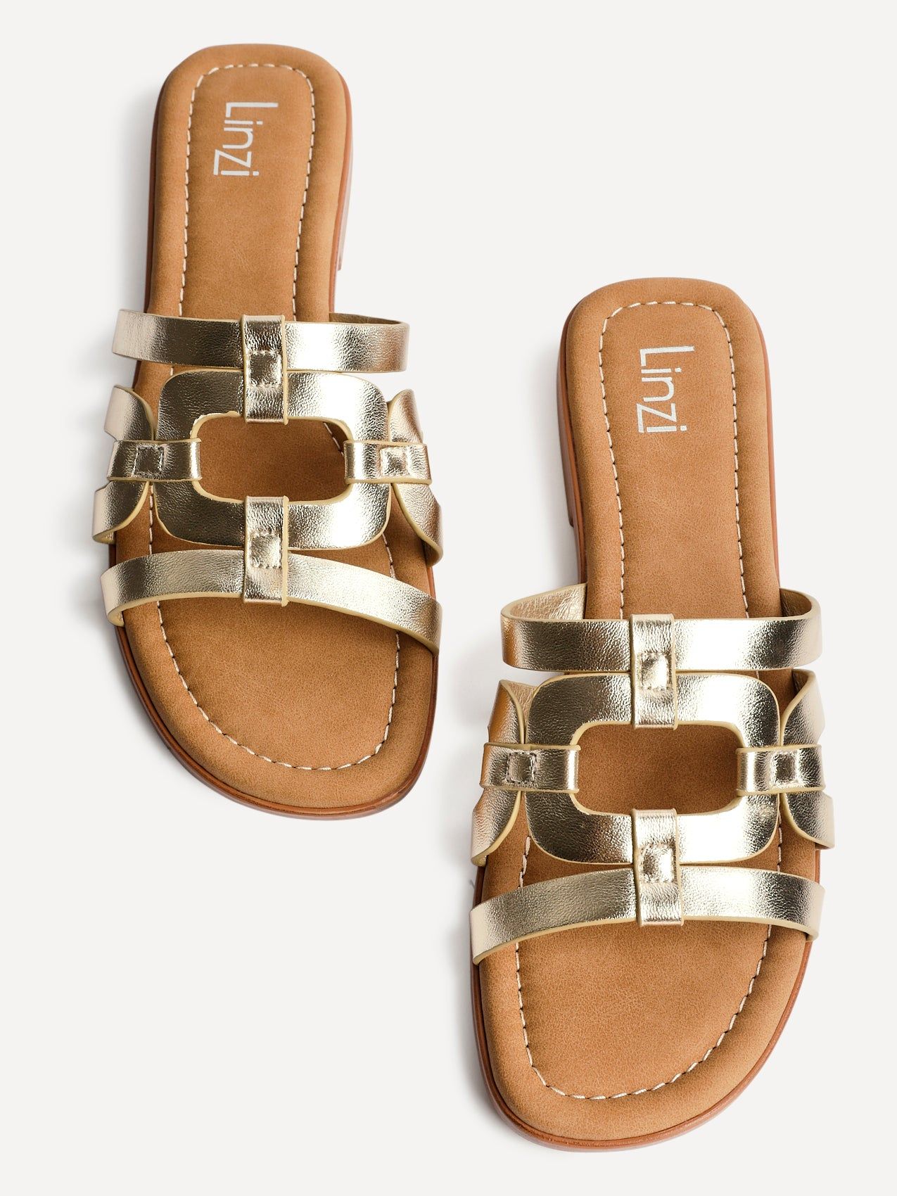 Linzi Lupita Gold Faux Leather Linked Flat Slider Sandal image 5