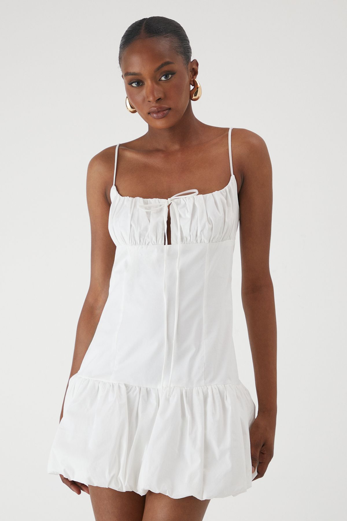 MissPap Puffball Ruched Bust Mini Dress White image 2