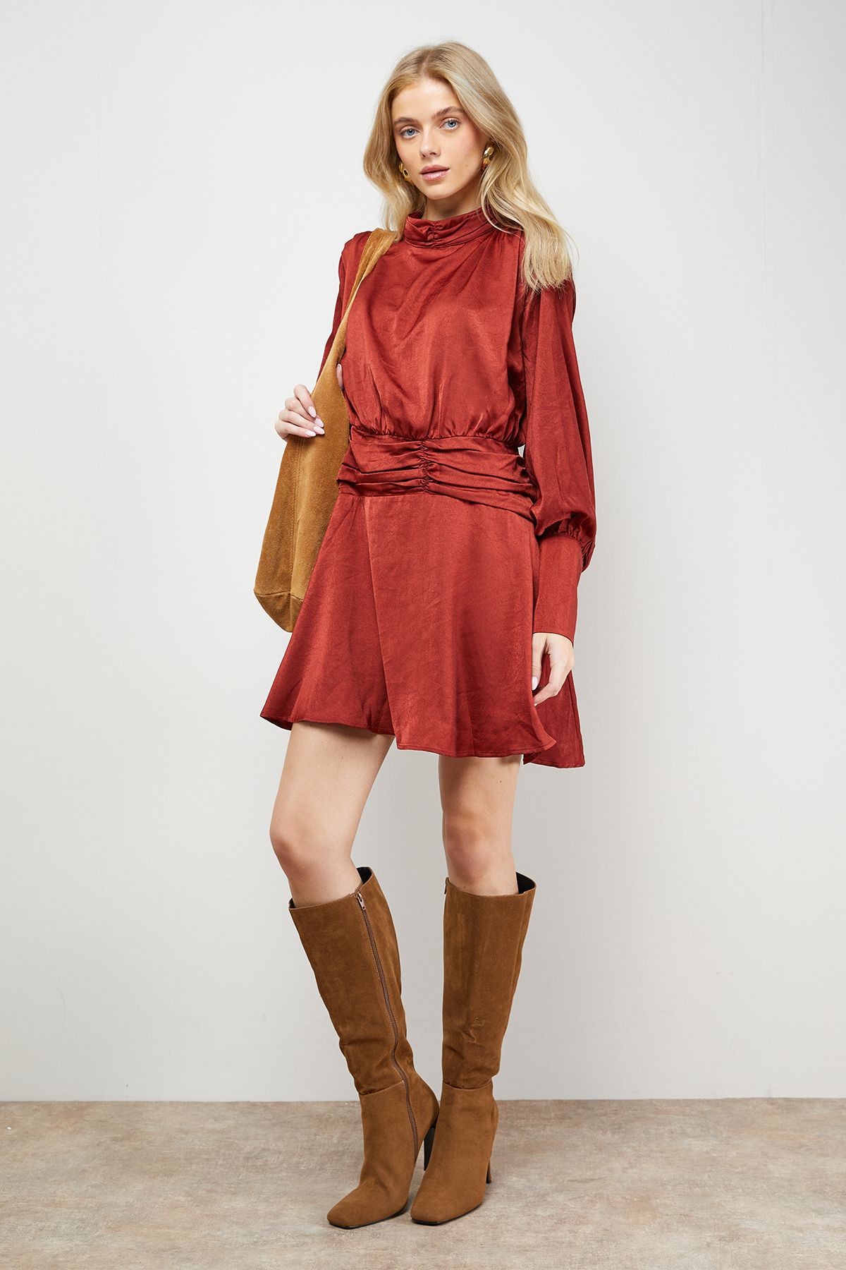 Oasis Volume Shoulder Western Mini Dress Ginger image 4